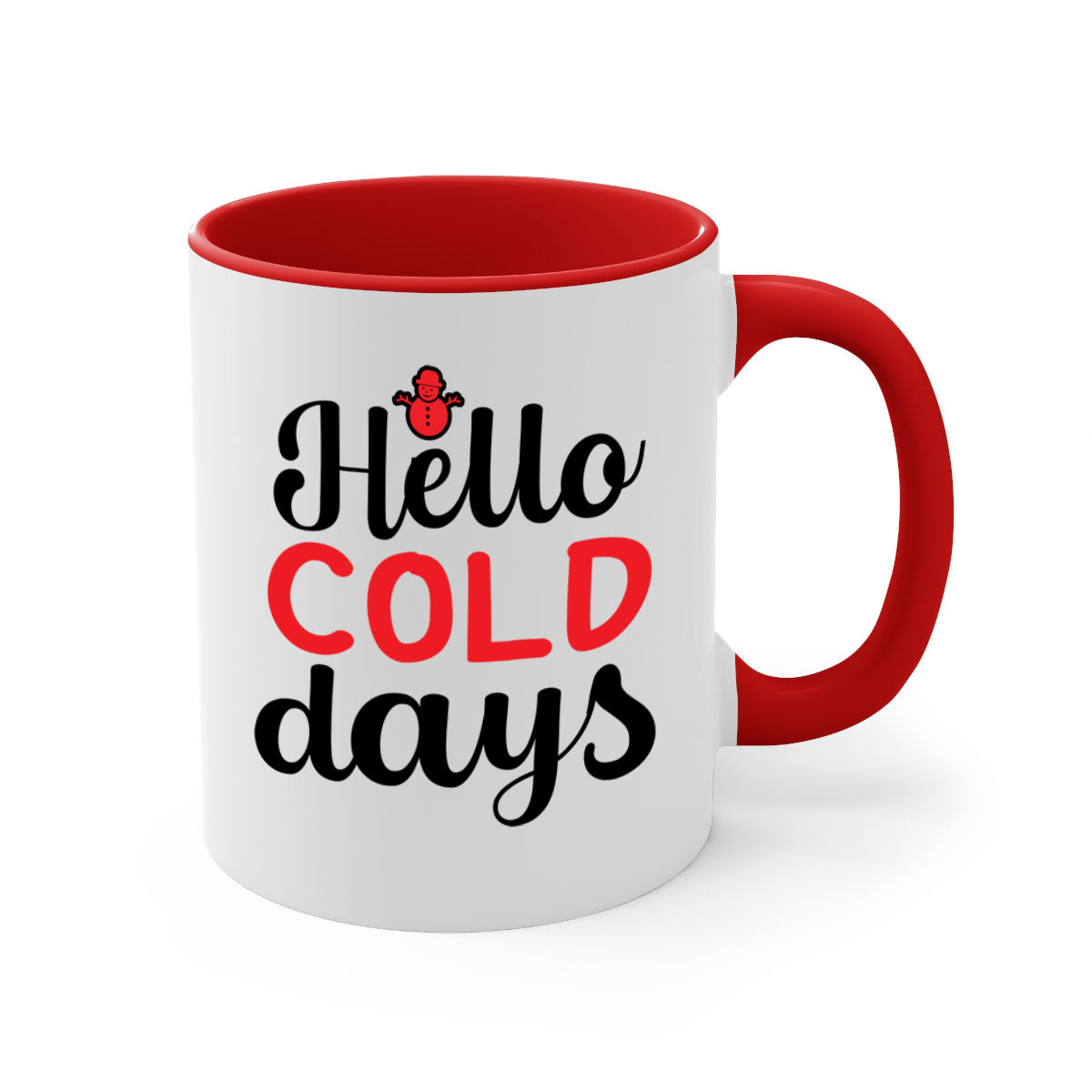 Hello cold days 147# winter mug with a glossy finish, featuring a colored handle and interior, available in multiple colors.
