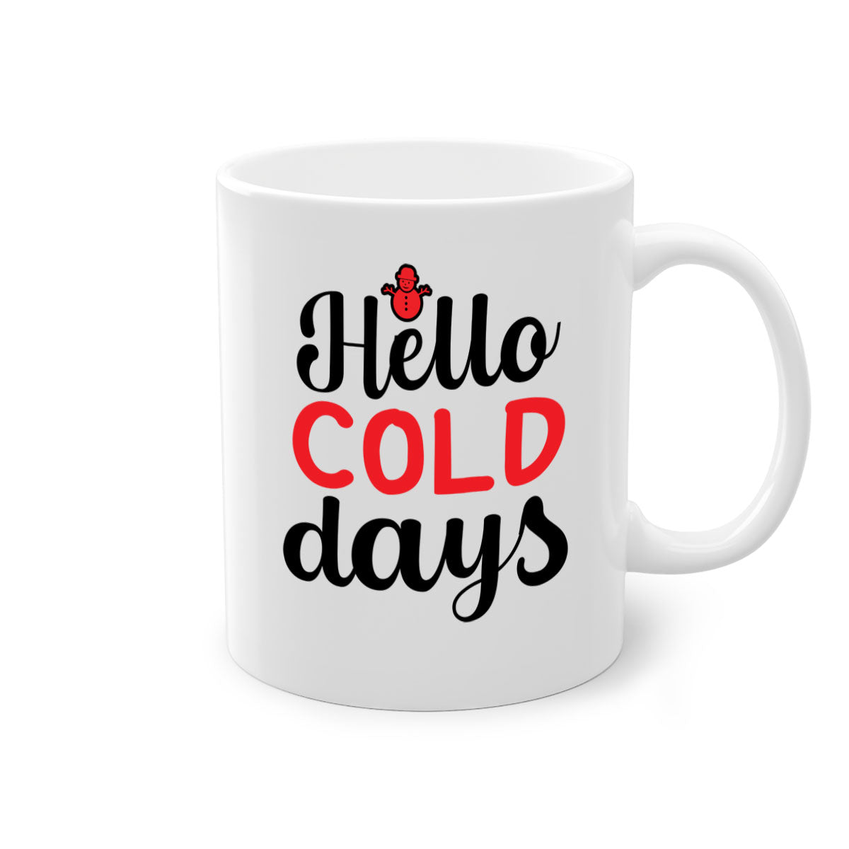 Hello cold days 147# winter mug with a glossy finish, featuring a colored handle and interior, available in multiple colors.