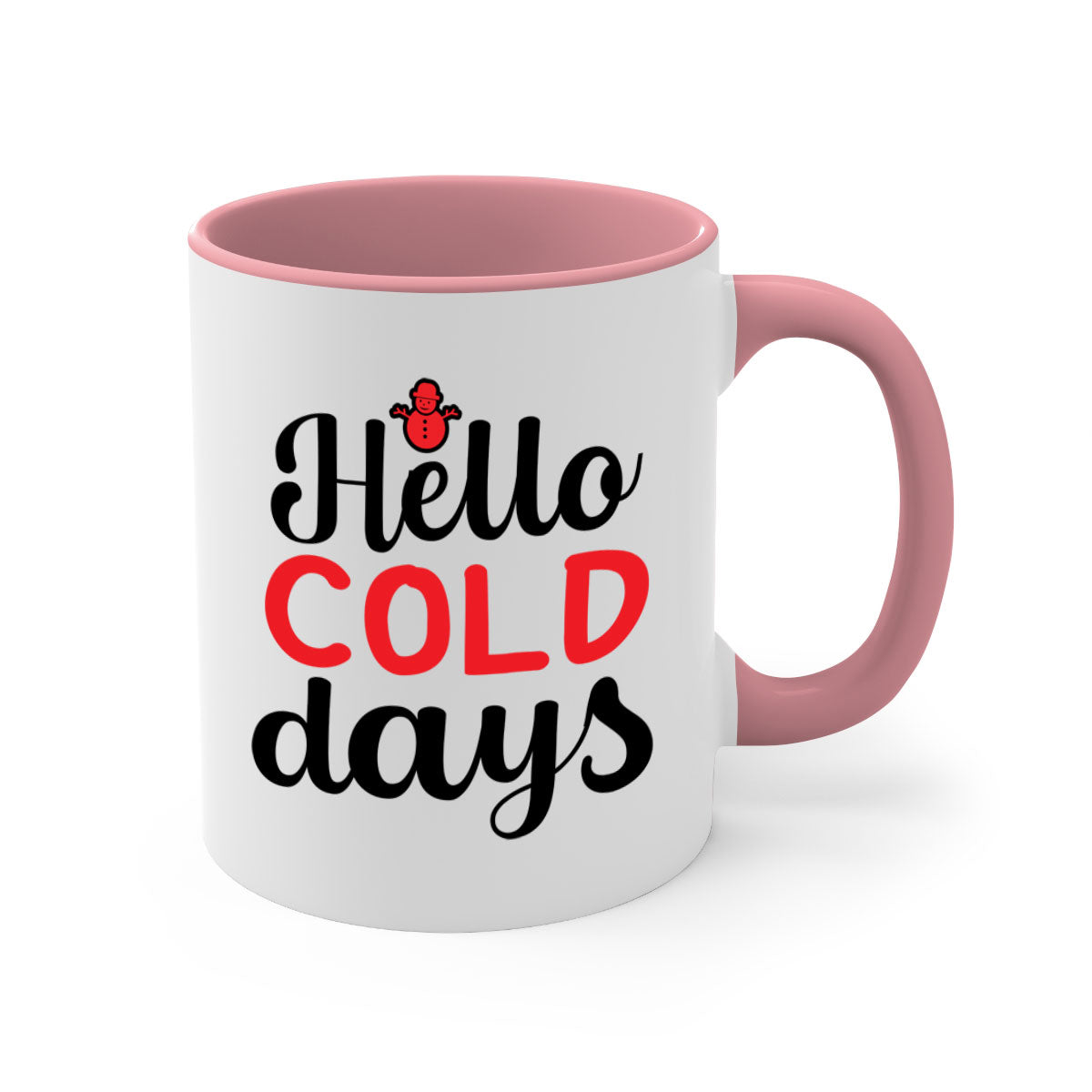 Hello cold days 147# winter mug with a glossy finish, featuring a colored handle and interior, available in multiple colors.