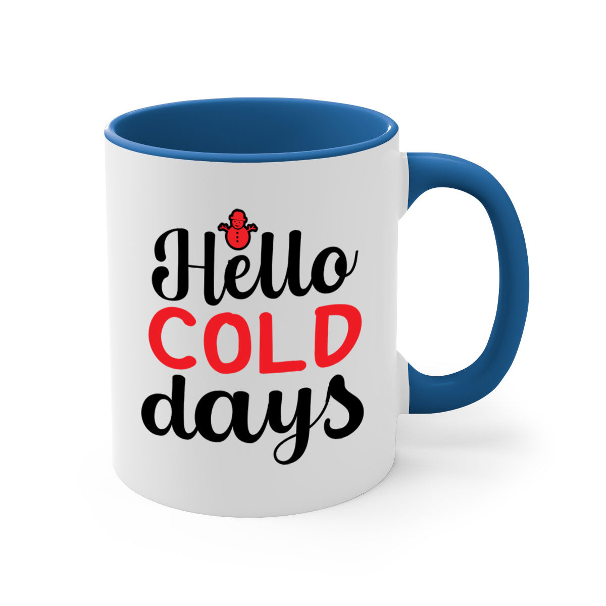 Hello cold days 147# winter mug with a glossy finish, featuring a colored handle and interior, available in multiple colors.
