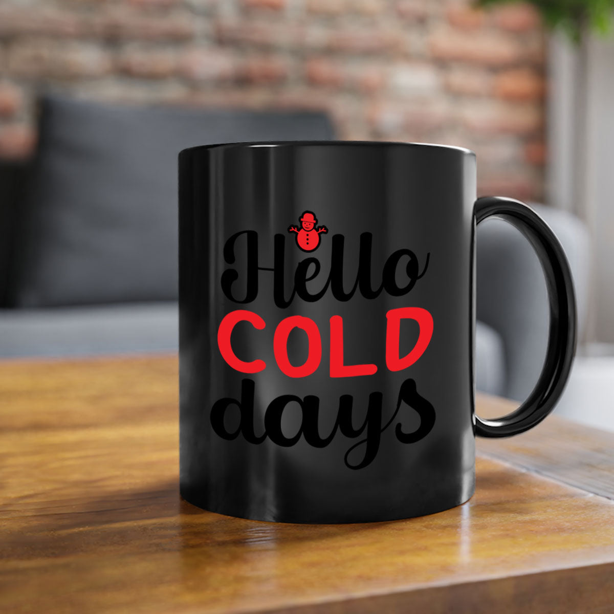 Hello cold days 147# winter mug with a glossy finish, featuring a colored handle and interior, available in multiple colors.
