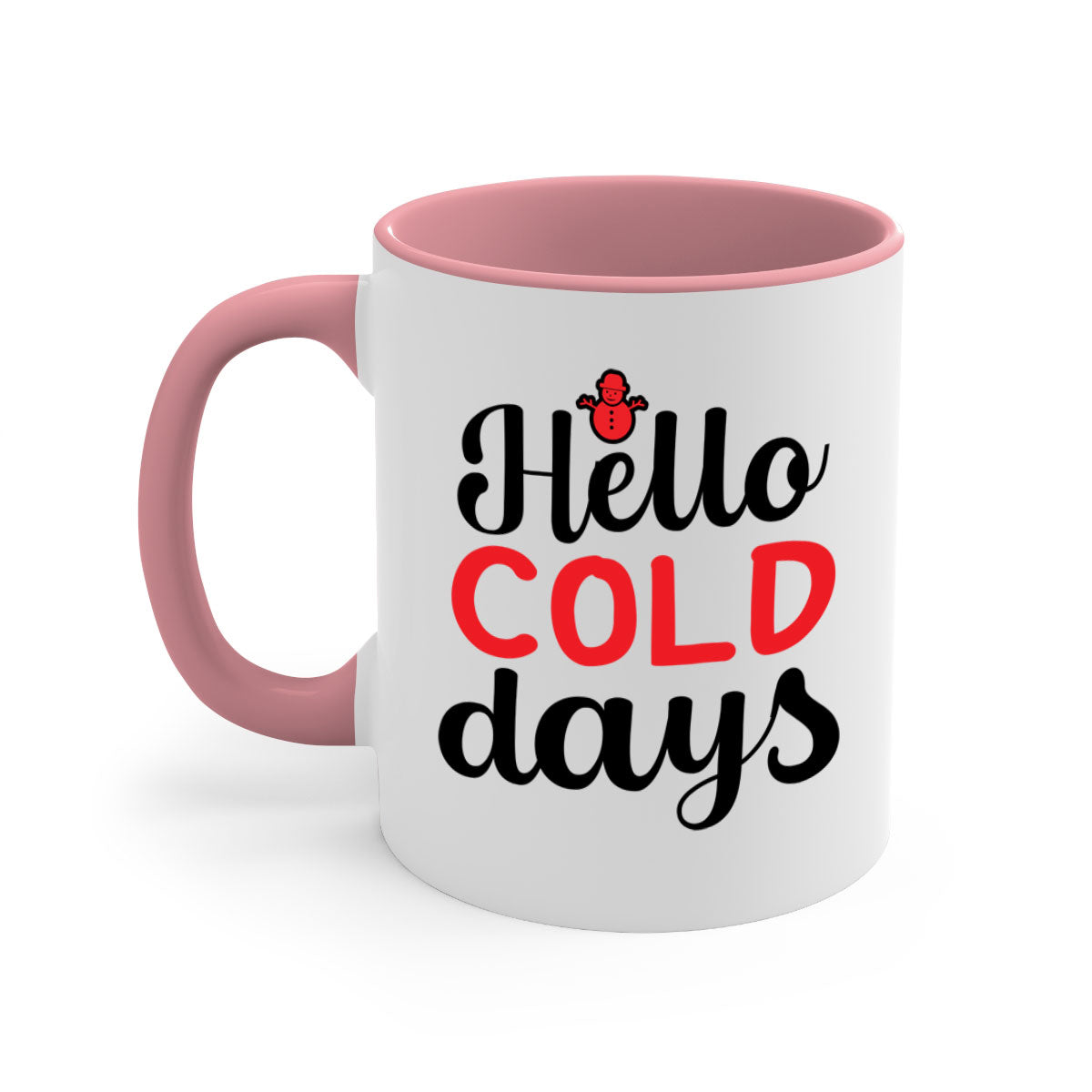 Hello cold days 147# winter mug with a glossy finish, featuring a colored handle and interior, available in multiple colors.
