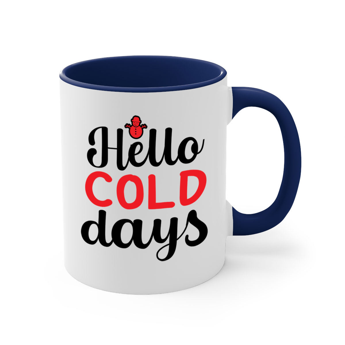 Hello cold days 147# winter mug with a glossy finish, featuring a colored handle and interior, available in multiple colors.