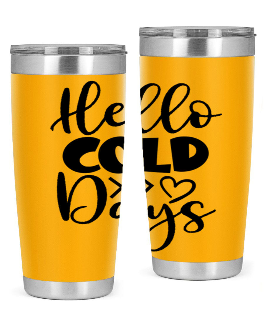 Hello Cold Days 149# winter tumbler in stainless steel with a drink-thru lid, showcasing its sleek design and insulation features.