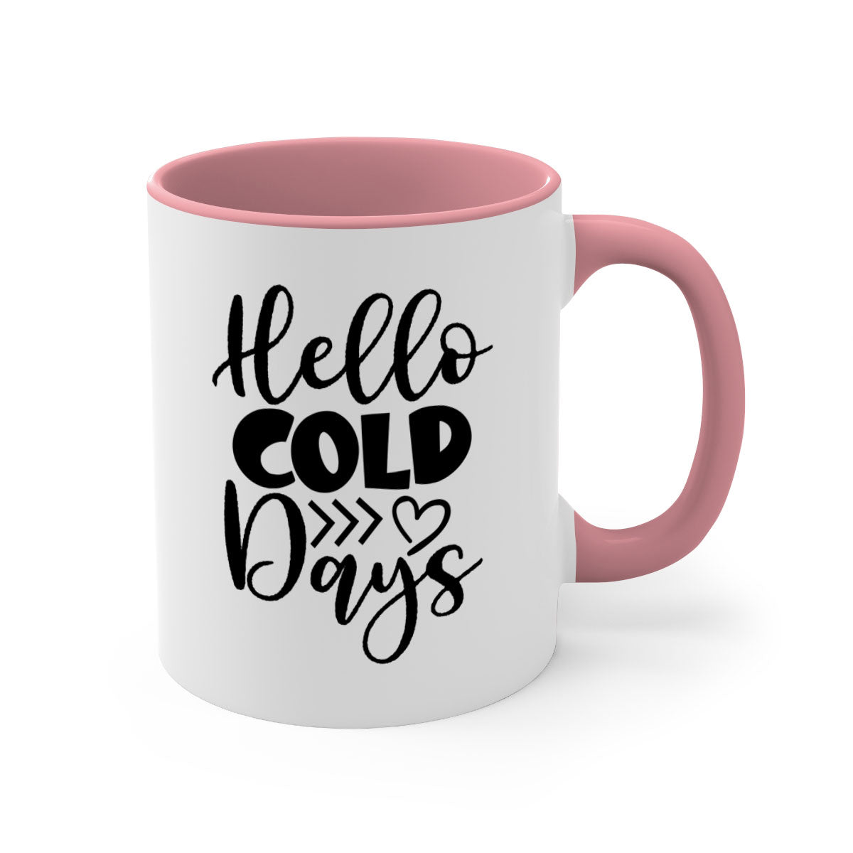 Hello Cold Days 149# winter mug with two-tone design, featuring a colored handle and glossy finish, available in multiple colors.