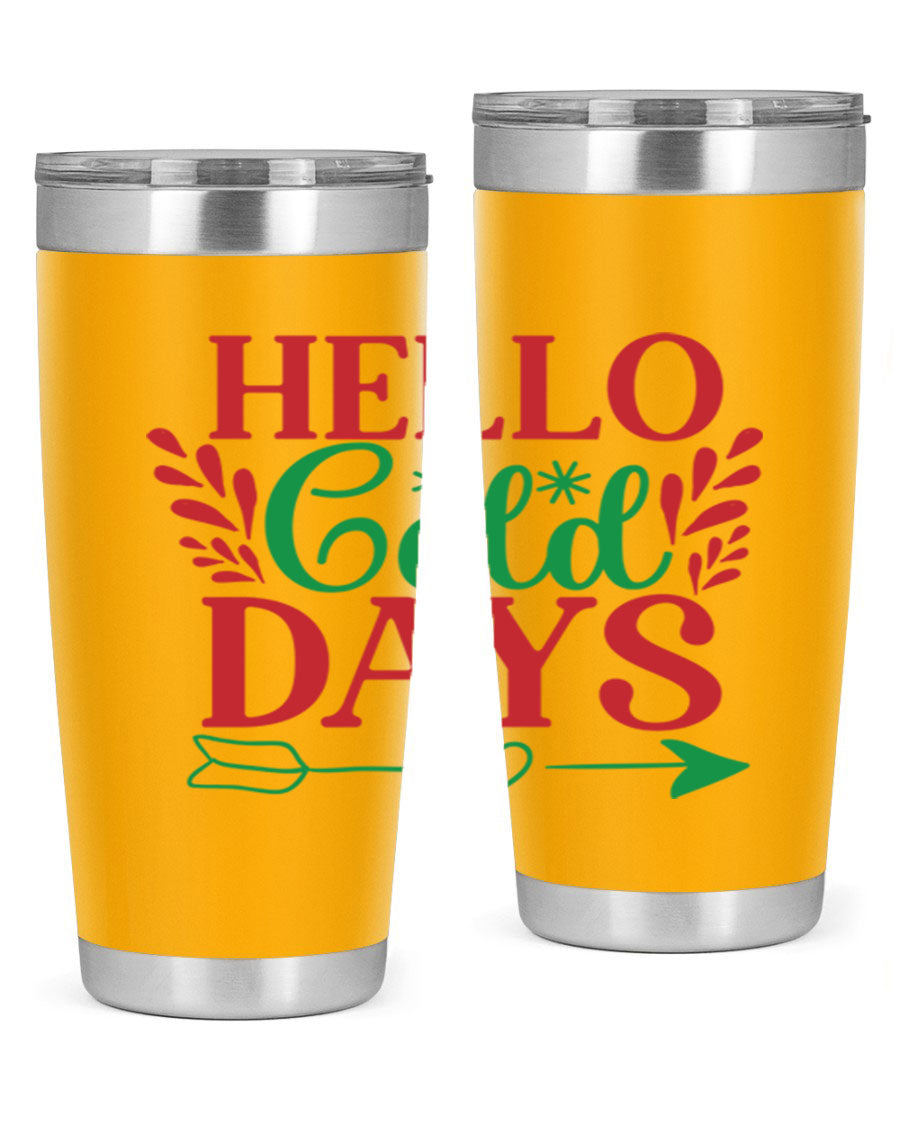 Hello Cold Days 153# Winter Tumbler in stainless steel with a drink-thru lid, showcasing its sleek design and double wall insulation.