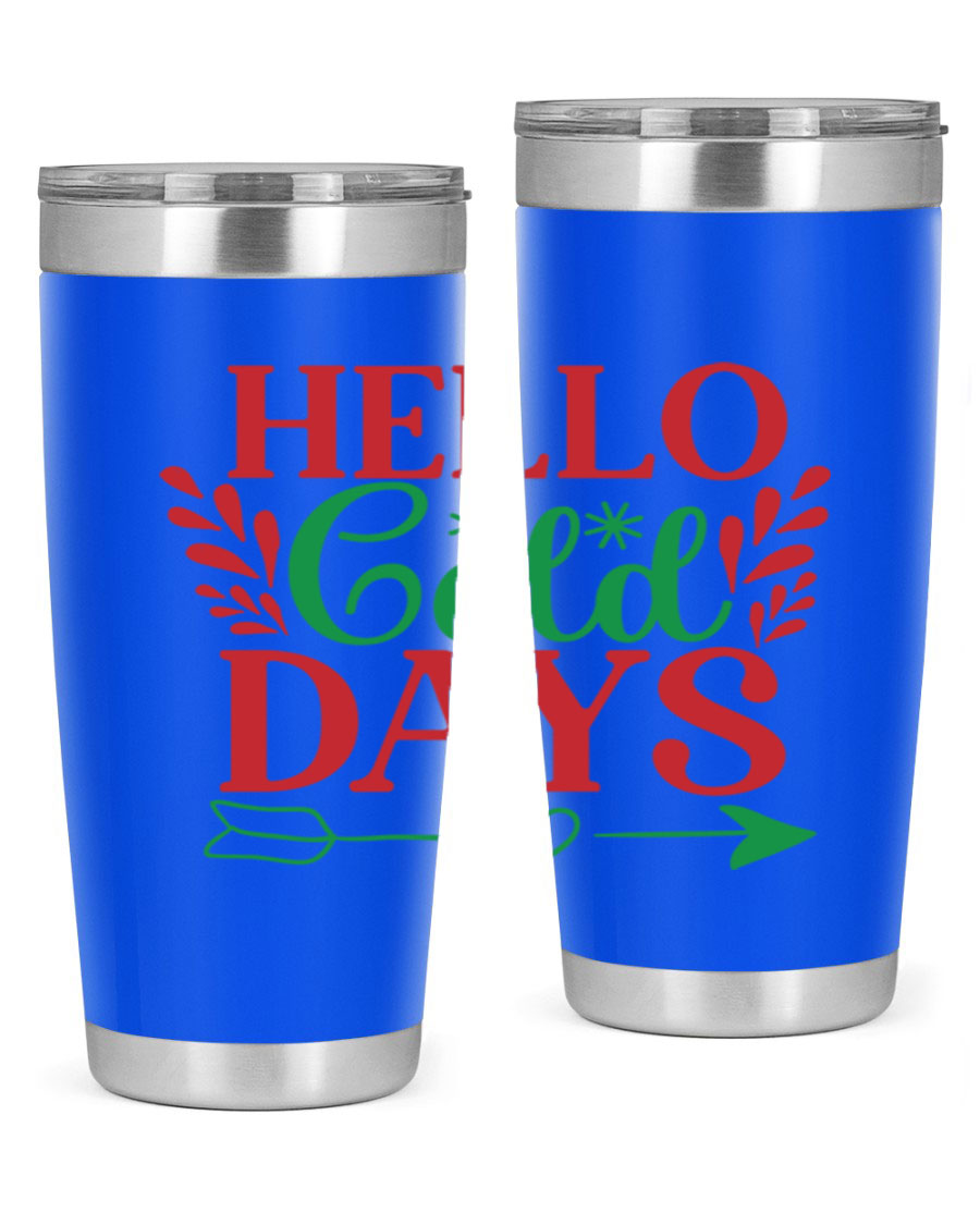 Hello Cold Days 153# Winter Tumbler in stainless steel with a drink-thru lid, showcasing its sleek design and double wall insulation.