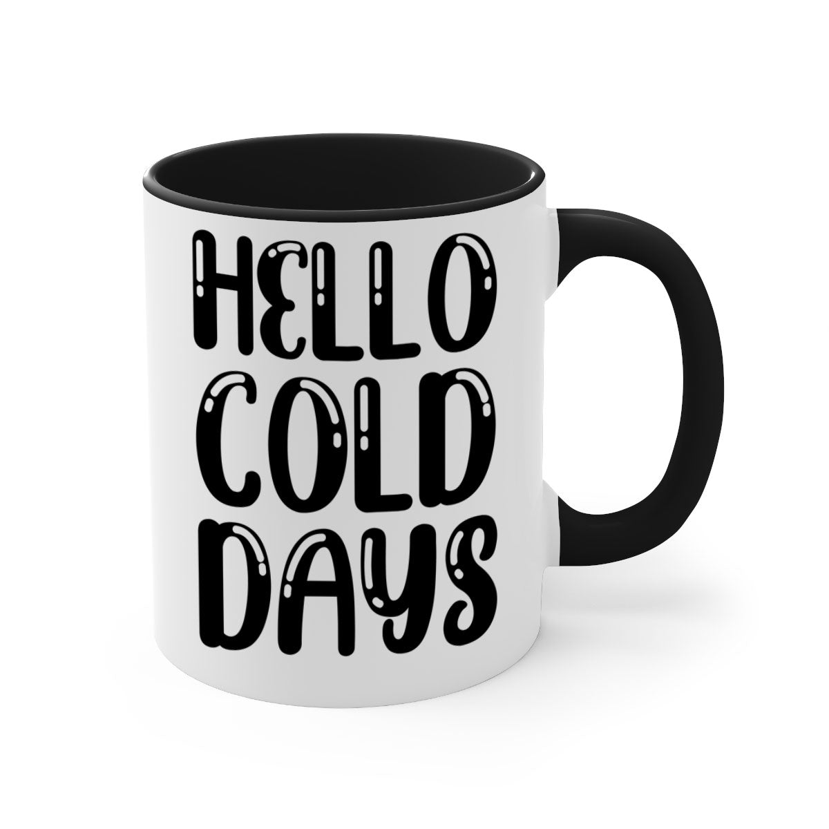 Hello Cold Days 175# winter mug with a glossy finish, featuring a colored handle and interior, available in five vibrant colors.