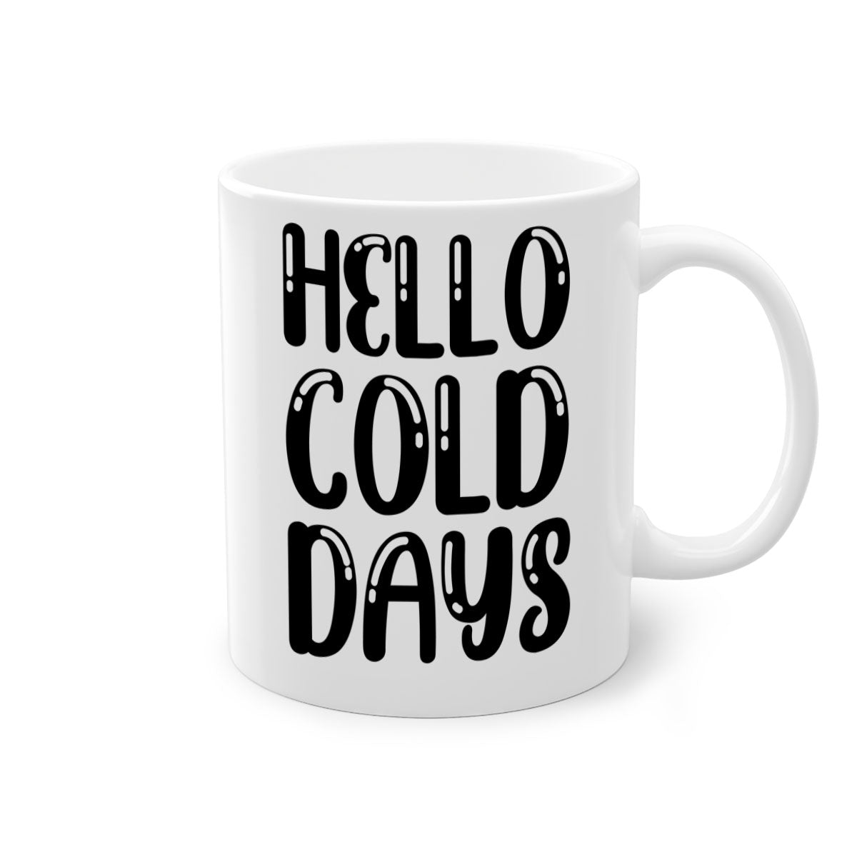 Hello Cold Days 175# winter mug with a glossy finish, featuring a colored handle and interior, available in five vibrant colors.