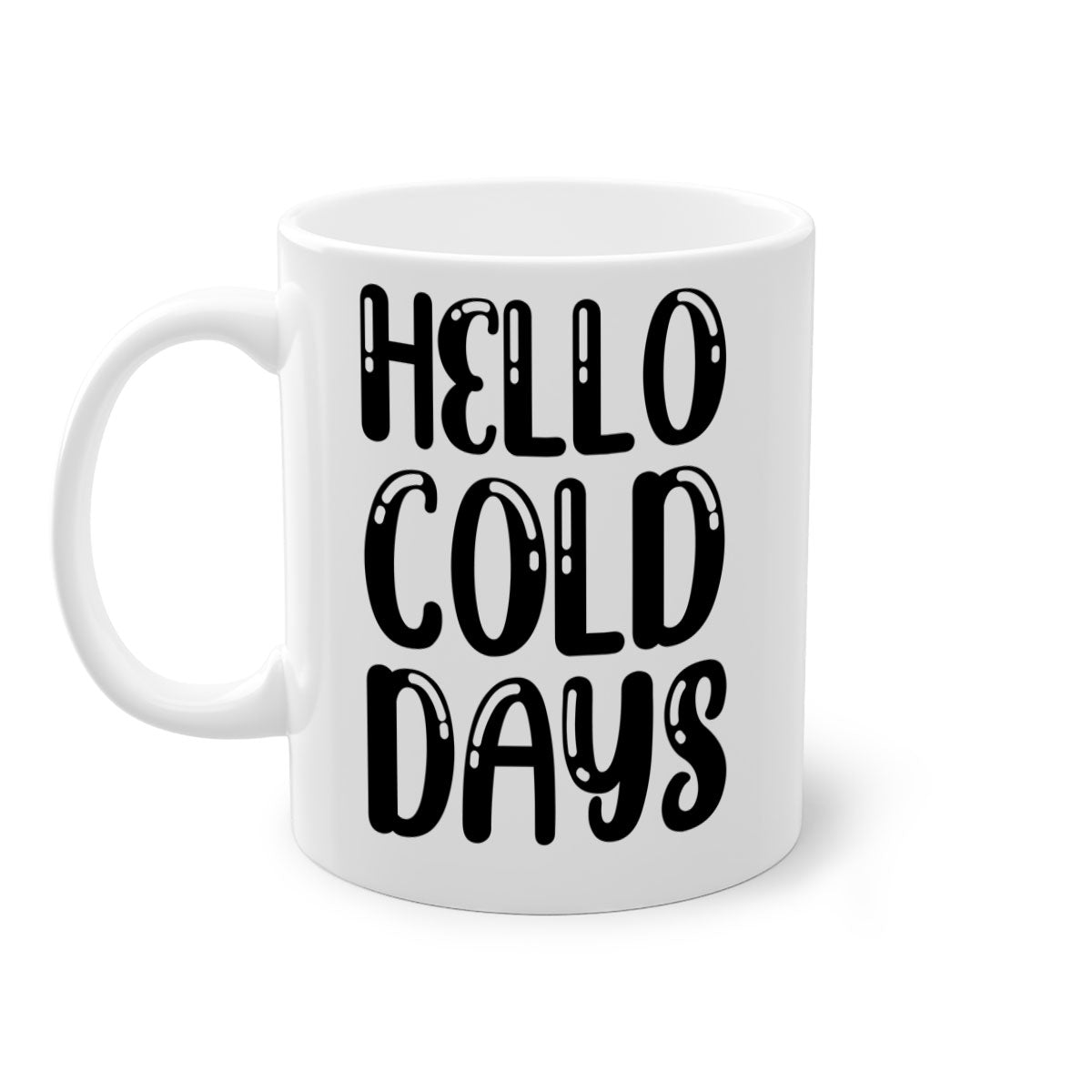 Hello Cold Days 175# winter mug with a glossy finish, featuring a colored handle and interior, available in five vibrant colors.