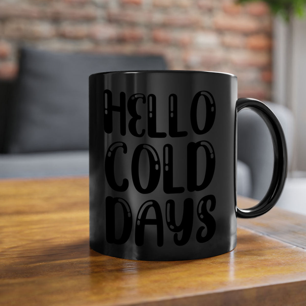 Hello Cold Days 175# winter mug with a glossy finish, featuring a colored handle and interior, available in five vibrant colors.