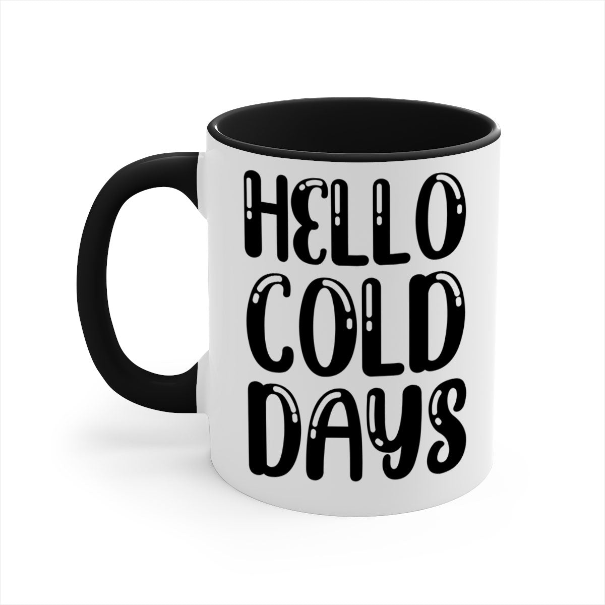 Hello Cold Days 175# winter mug with a glossy finish, featuring a colored handle and interior, available in five vibrant colors.