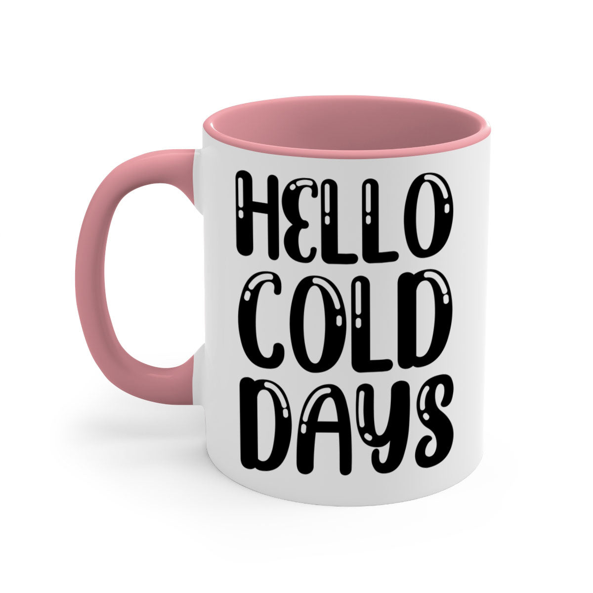 Hello Cold Days 175# winter mug with a glossy finish, featuring a colored handle and interior, available in five vibrant colors.