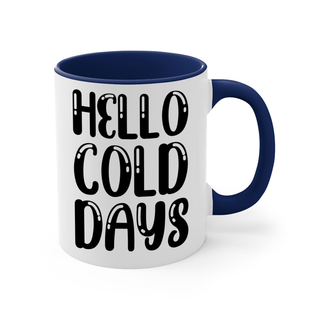 Hello Cold Days 175# winter mug with a glossy finish, featuring a colored handle and interior, available in five vibrant colors.