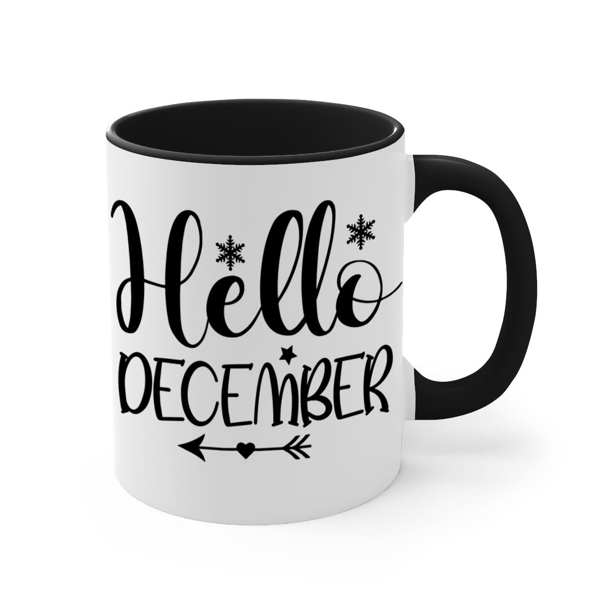 Hello December161# winter mug with a glossy finish, featuring a colored handle and interior, available in multiple colors.