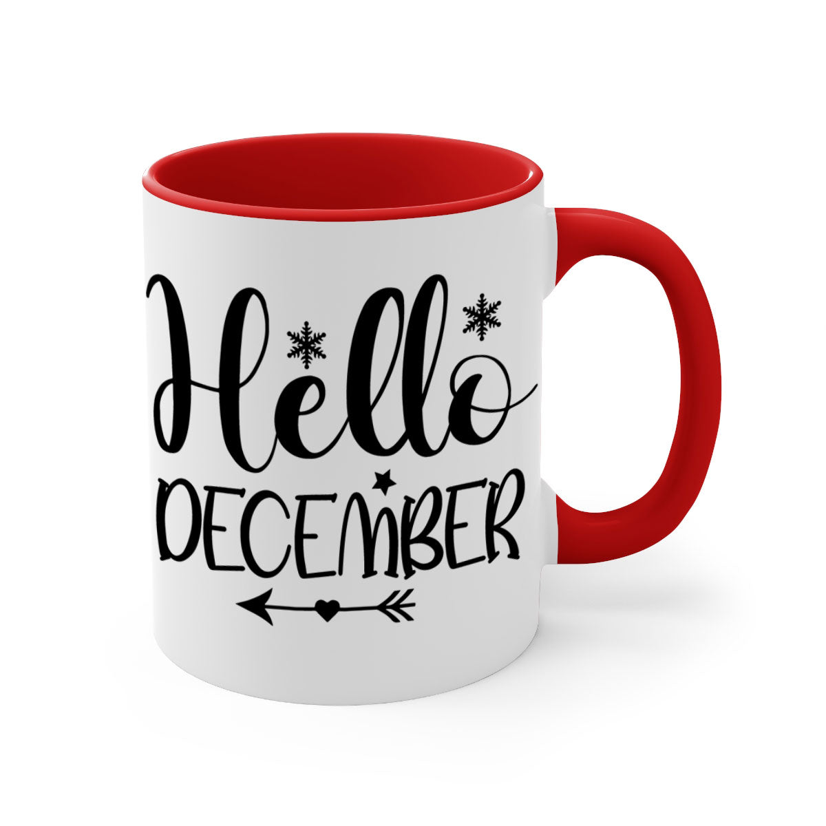 Hello December161# winter mug with a glossy finish, featuring a colored handle and interior, available in multiple colors.