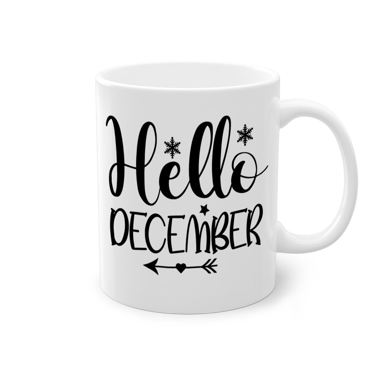Hello December161# winter mug with a glossy finish, featuring a colored handle and interior, available in multiple colors.