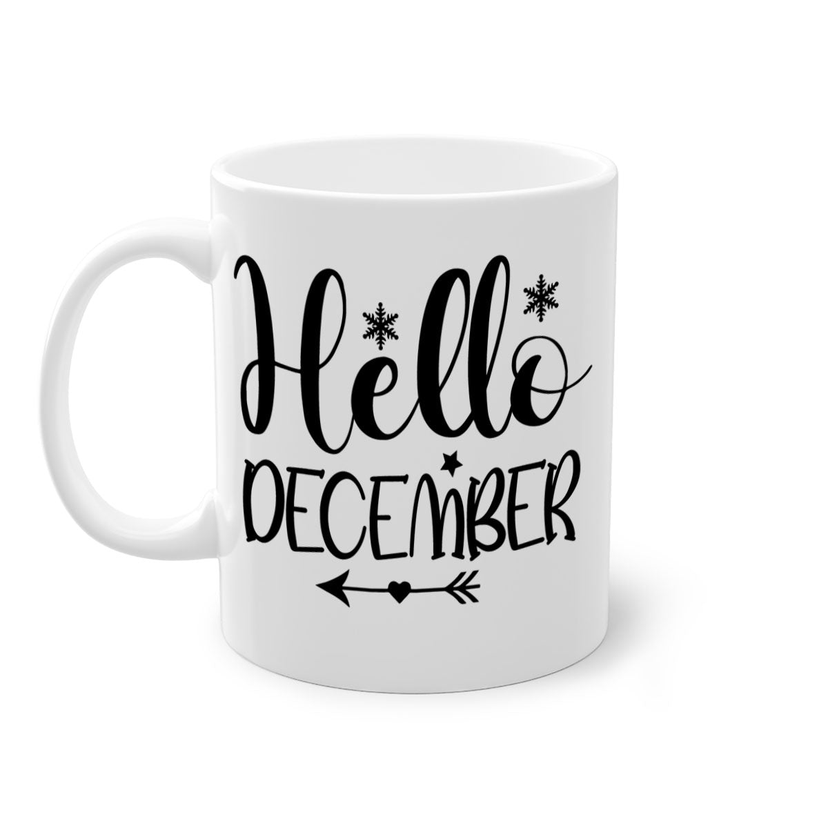 Hello December161# winter mug with a glossy finish, featuring a colored handle and interior, available in multiple colors.
