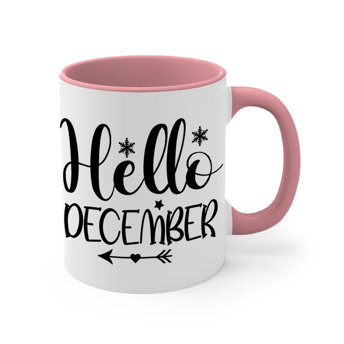 Hello December161# winter mug with a glossy finish, featuring a colored handle and interior, available in multiple colors.
