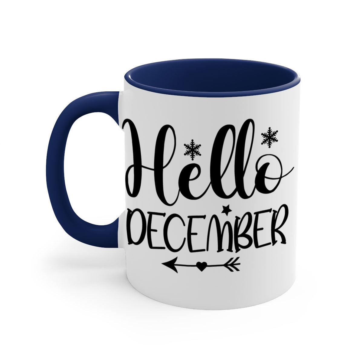 Hello December161# winter mug with a glossy finish, featuring a colored handle and interior, available in multiple colors.