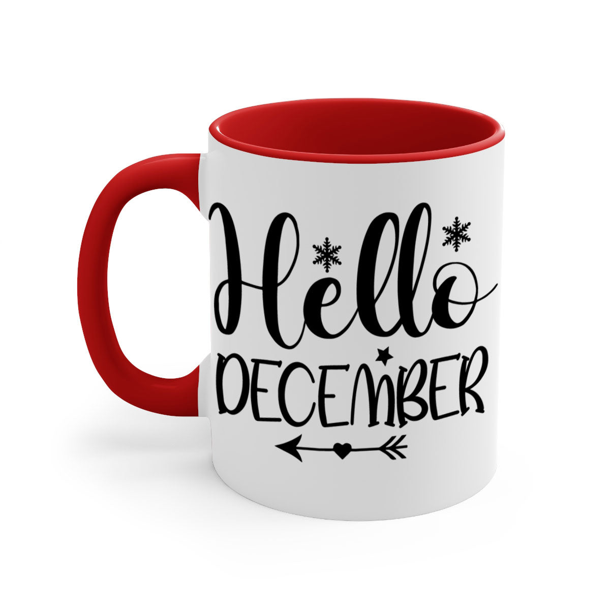 Hello December161# winter mug with a glossy finish, featuring a colored handle and interior, available in multiple colors.