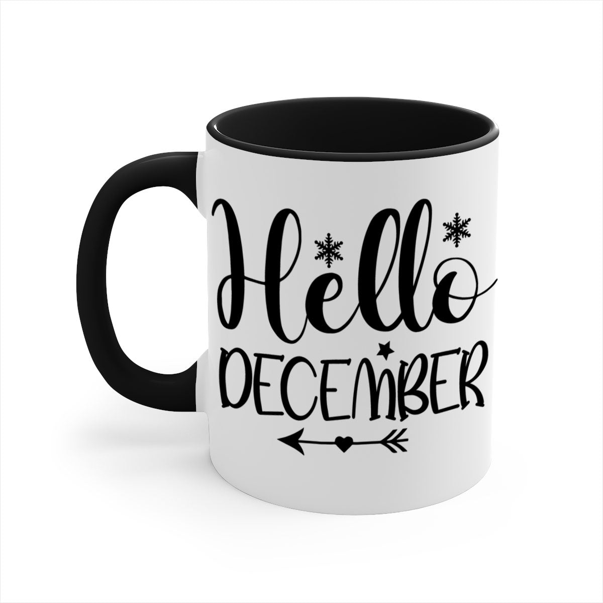 Hello December161# winter mug with a glossy finish, featuring a colored handle and interior, available in multiple colors.