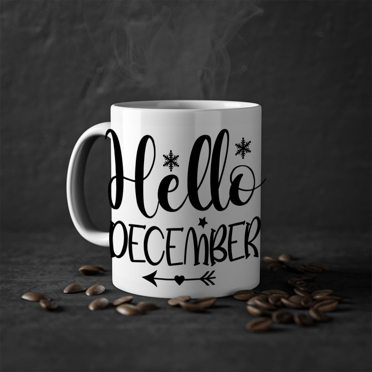 Hello December161# winter mug with a glossy finish, featuring a colored handle and interior, available in multiple colors.