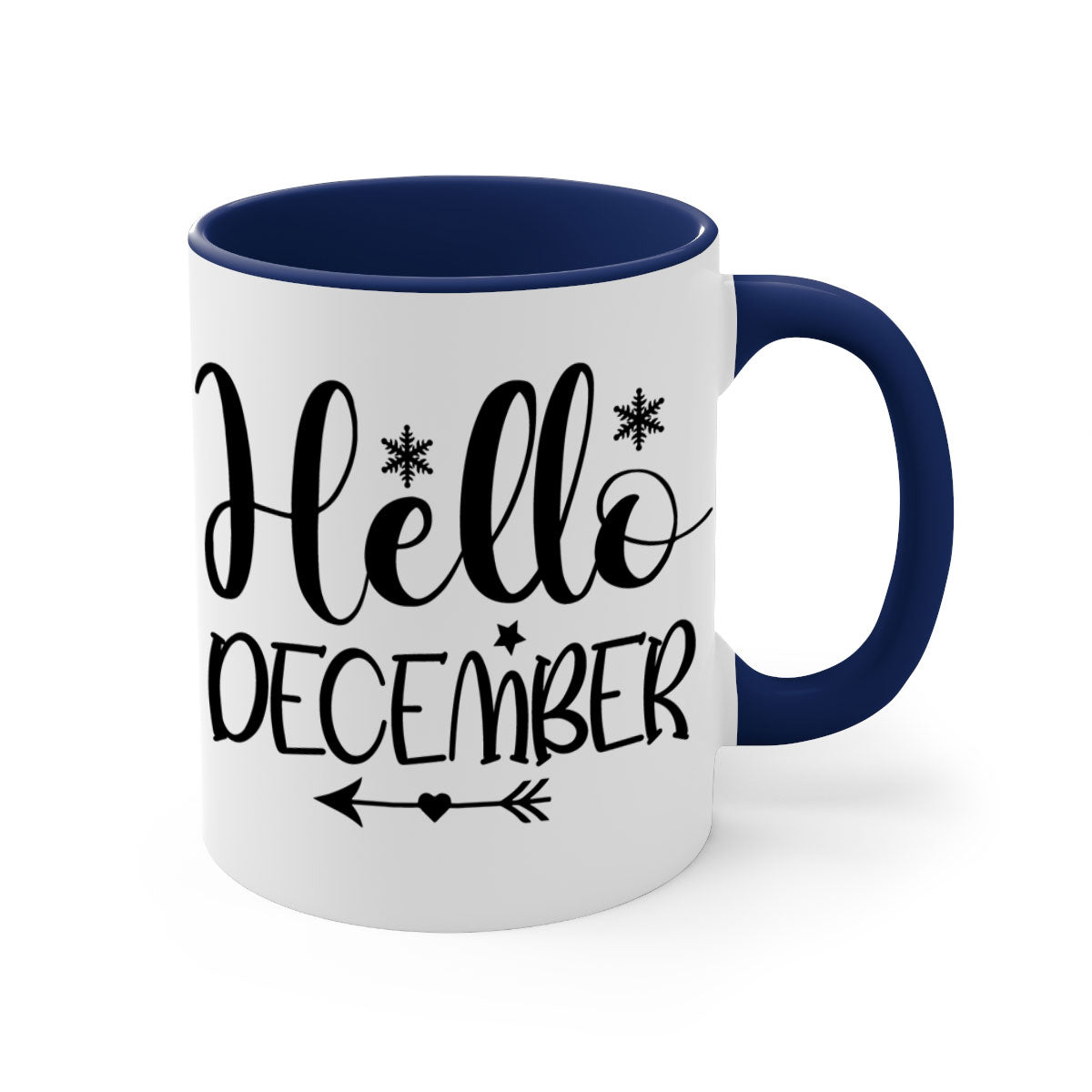 Hello December161# winter mug with a glossy finish, featuring a colored handle and interior, available in multiple colors.