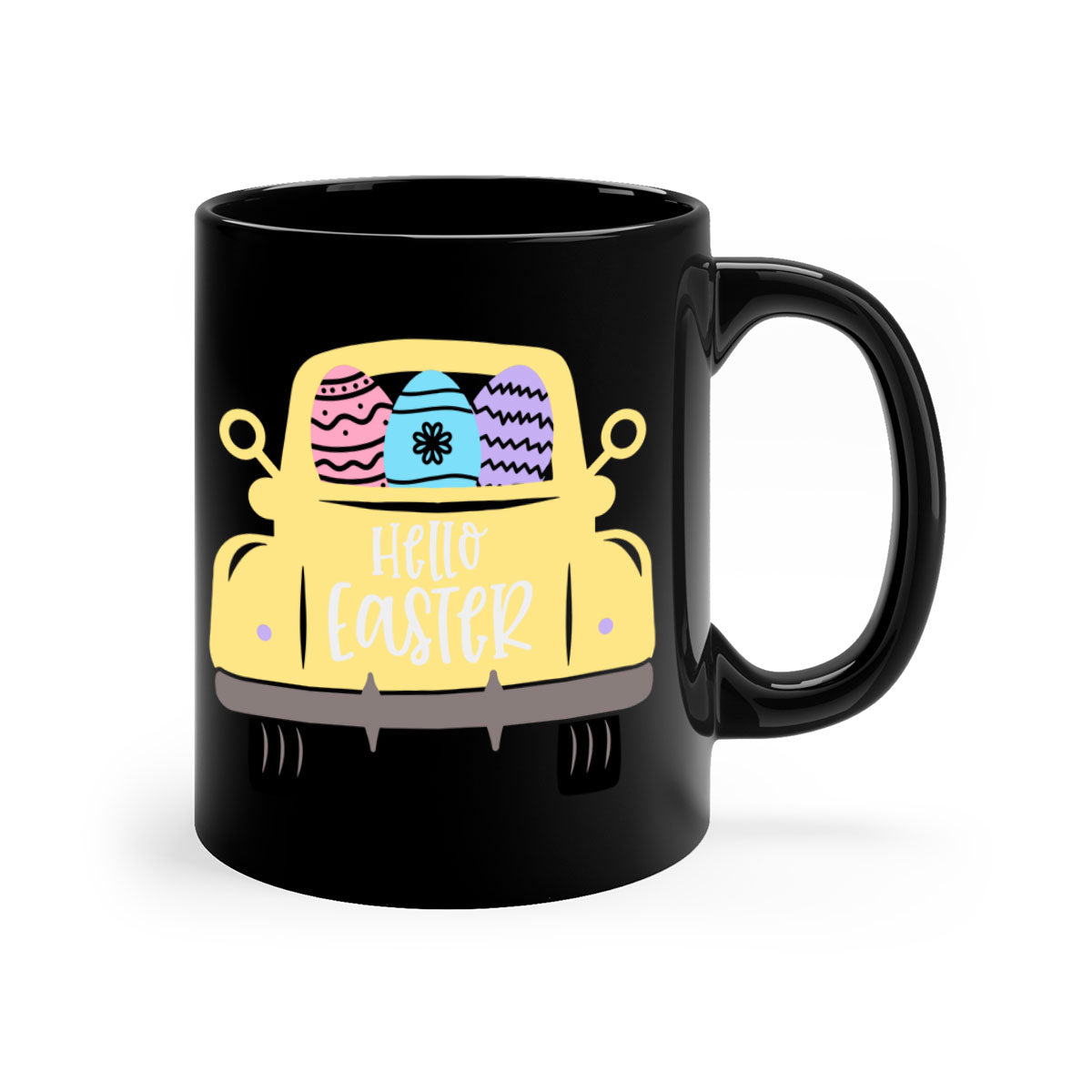 Hello Easter 33# Mug featuring a two-tone design with a colored handle and glossy finish, available in multiple colors.