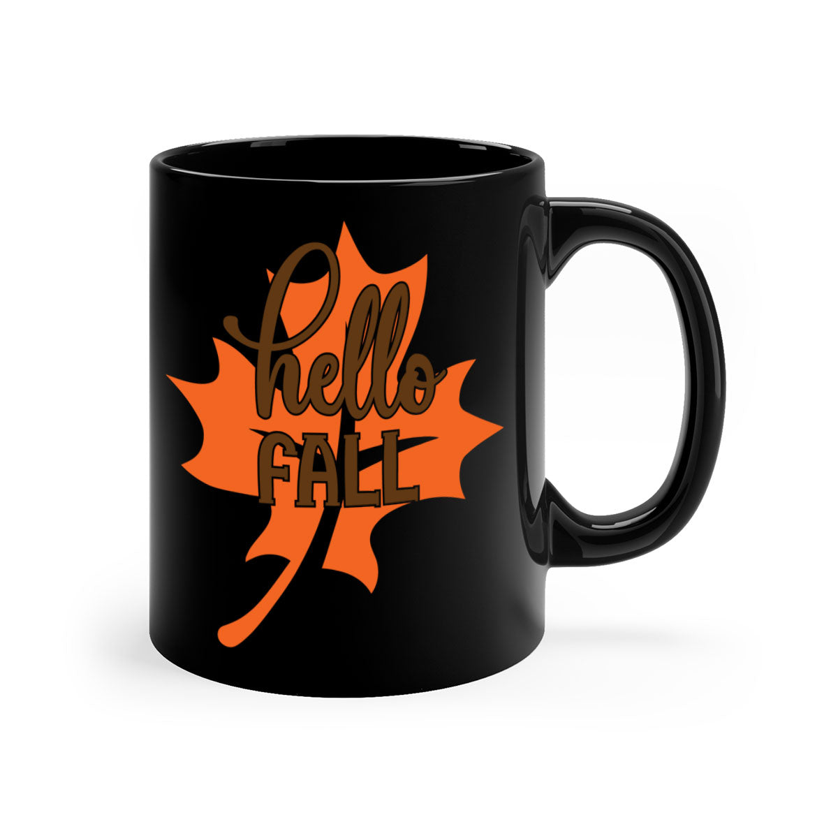 Hello Fall 273# Mug featuring a glossy finish, colored handle, and interior, available in multiple colors and sizes.