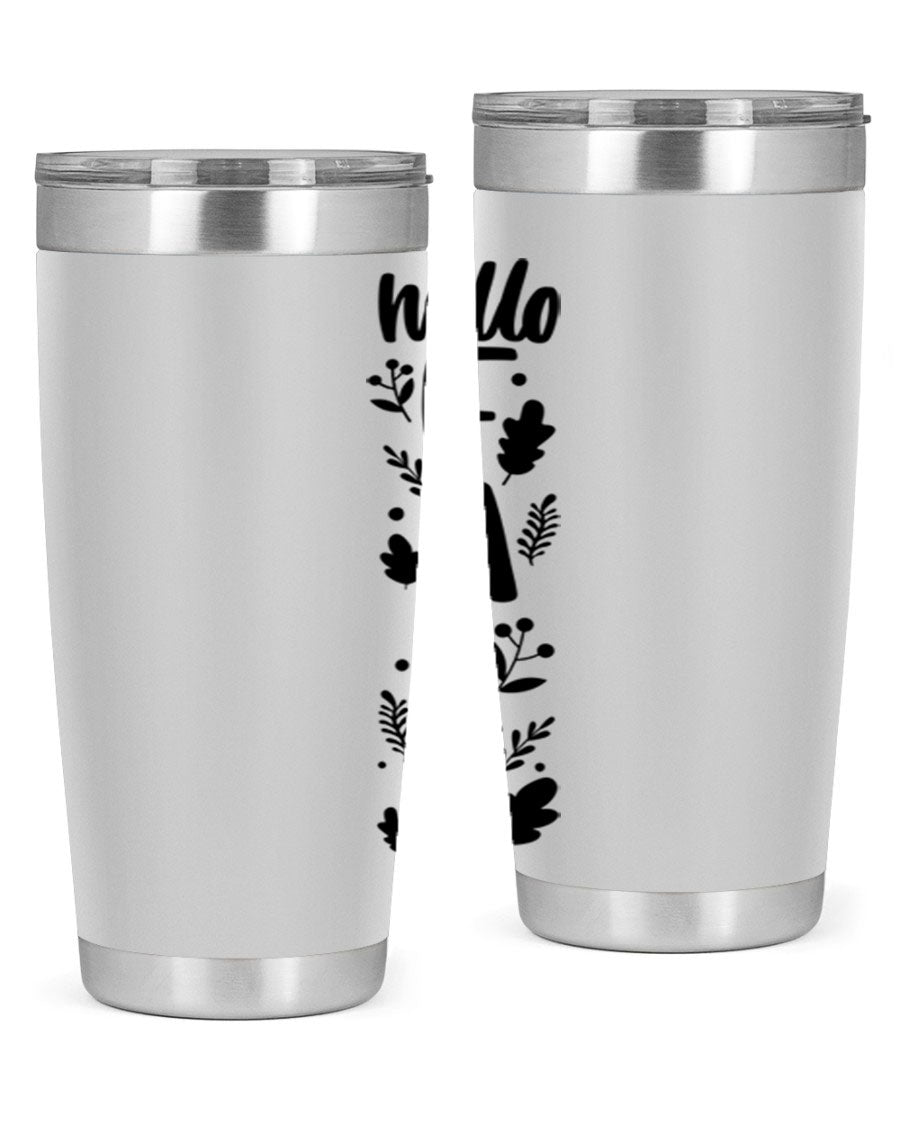 Hello Fall 495# 20oz tumbler featuring double wall vacuum stainless steel with copper lining, designed for hot and cold beverages.