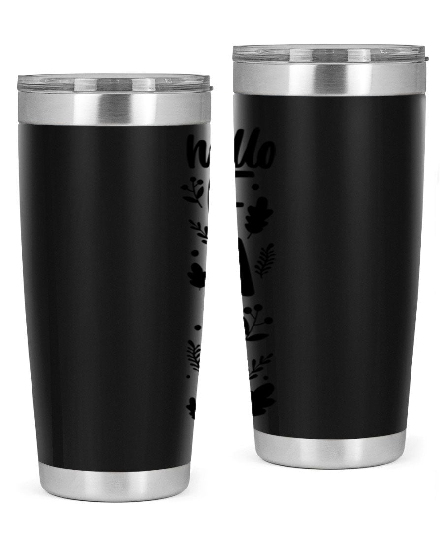 Hello Fall 495# 20oz tumbler featuring double wall vacuum stainless steel with copper lining, designed for hot and cold beverages.