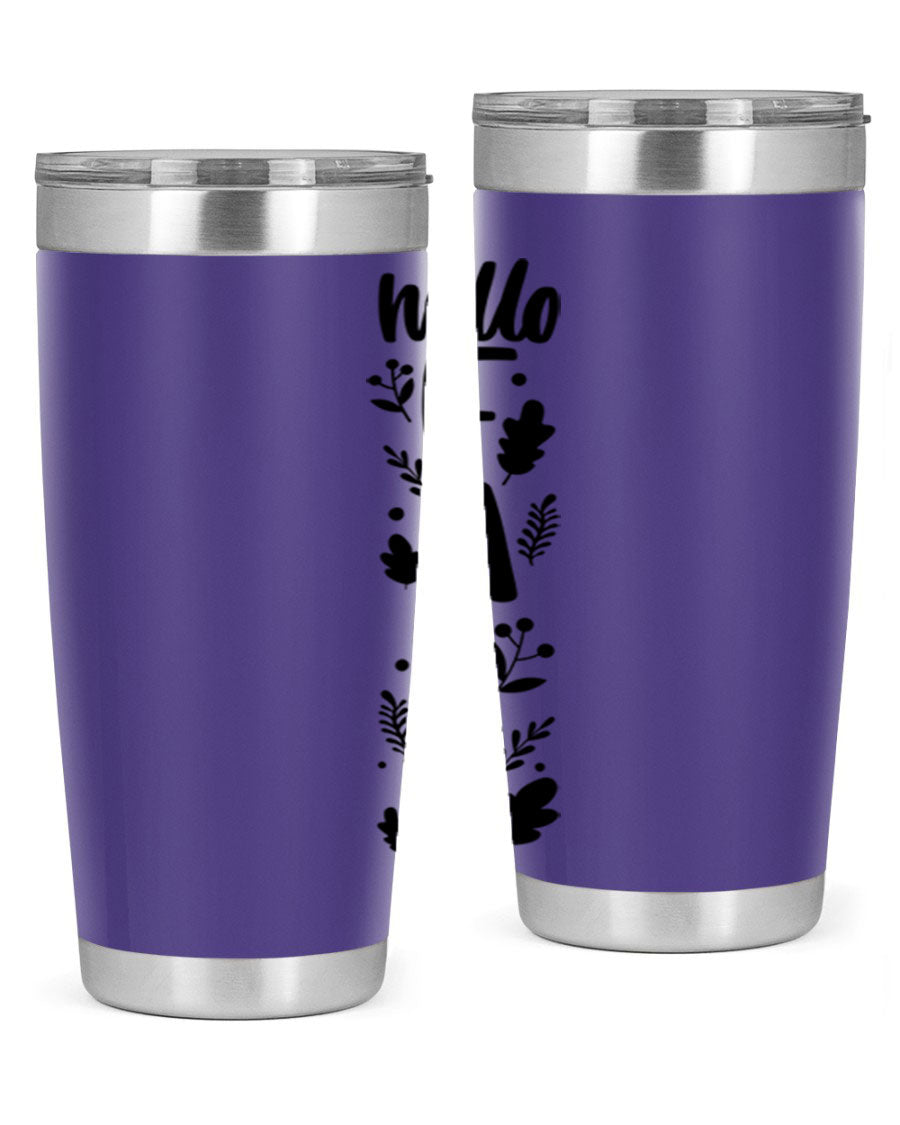 Hello Fall 495# 20oz tumbler featuring double wall vacuum stainless steel with copper lining, designed for hot and cold beverages.