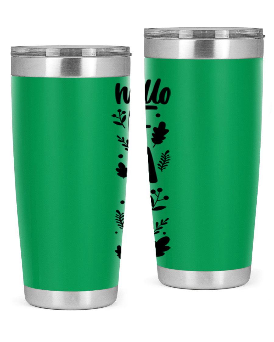 Hello Fall 495# 20oz tumbler featuring double wall vacuum stainless steel with copper lining, designed for hot and cold beverages.