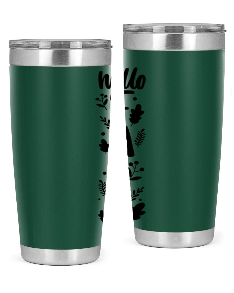 Hello Fall 495# 20oz tumbler featuring double wall vacuum stainless steel with copper lining, designed for hot and cold beverages.