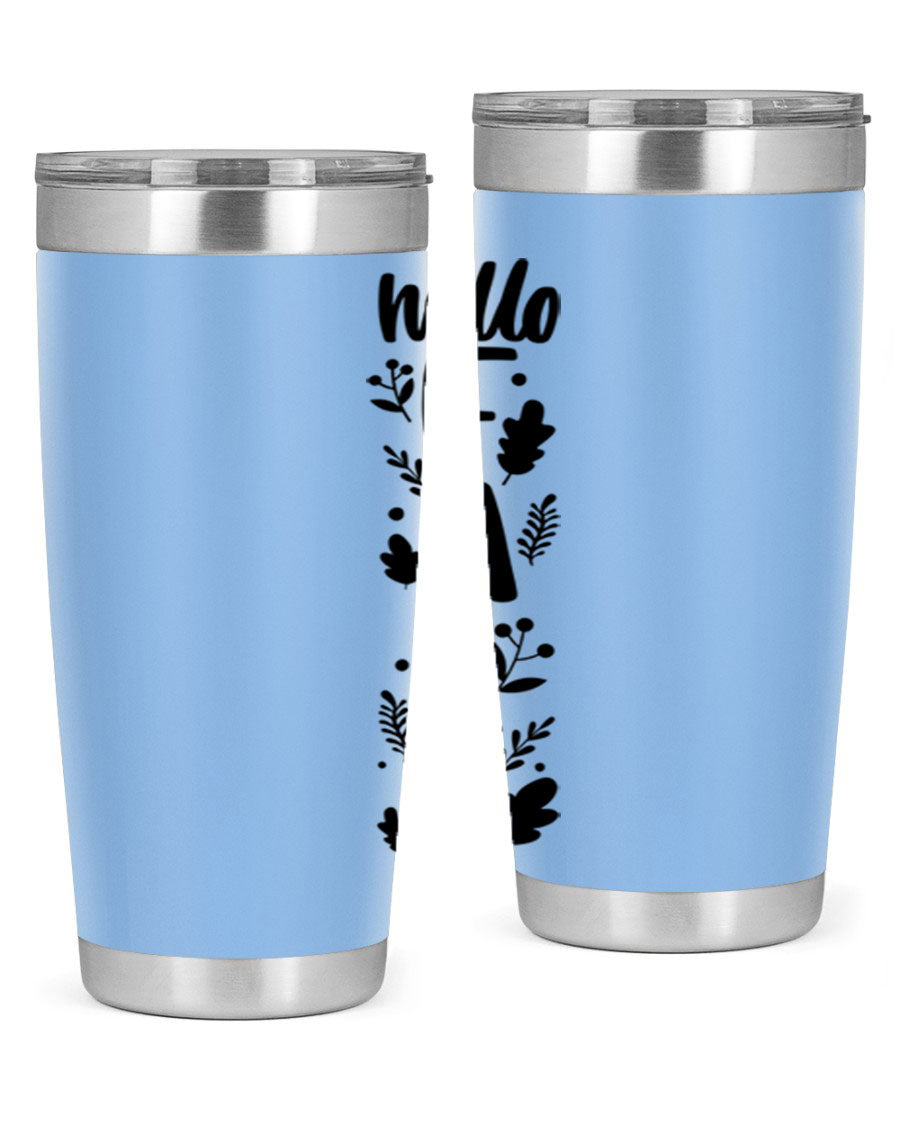 Hello Fall 495# 20oz tumbler featuring double wall vacuum stainless steel with copper lining, designed for hot and cold beverages.