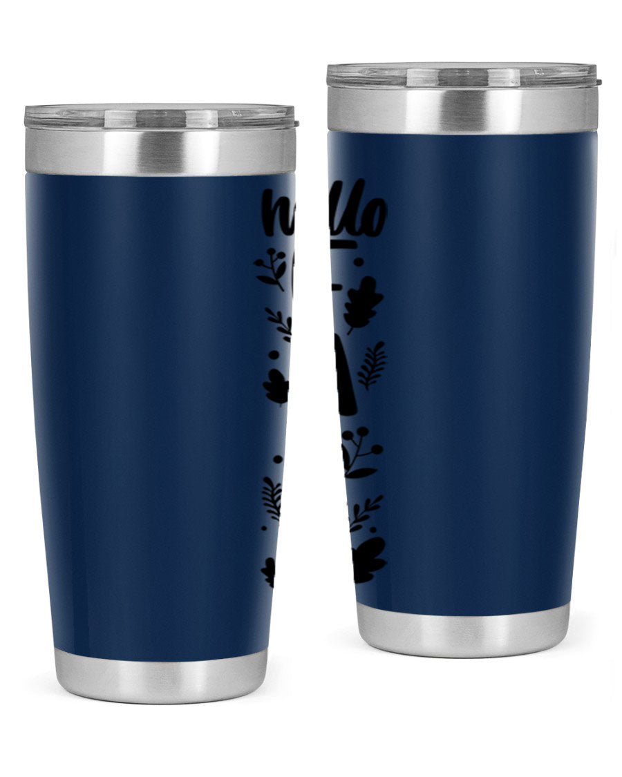 Hello Fall 495# 20oz tumbler featuring double wall vacuum stainless steel with copper lining, designed for hot and cold beverages.