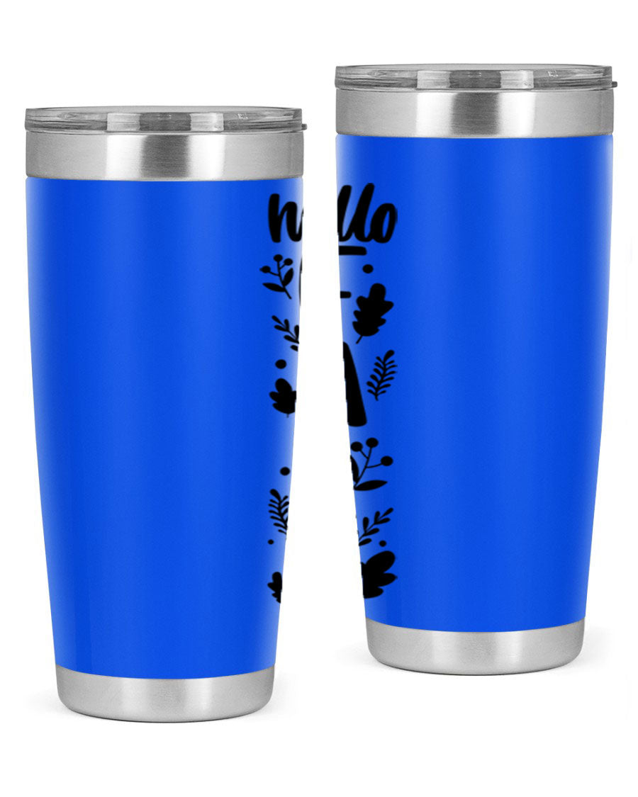Hello Fall 495# 20oz tumbler featuring double wall vacuum stainless steel with copper lining, designed for hot and cold beverages.