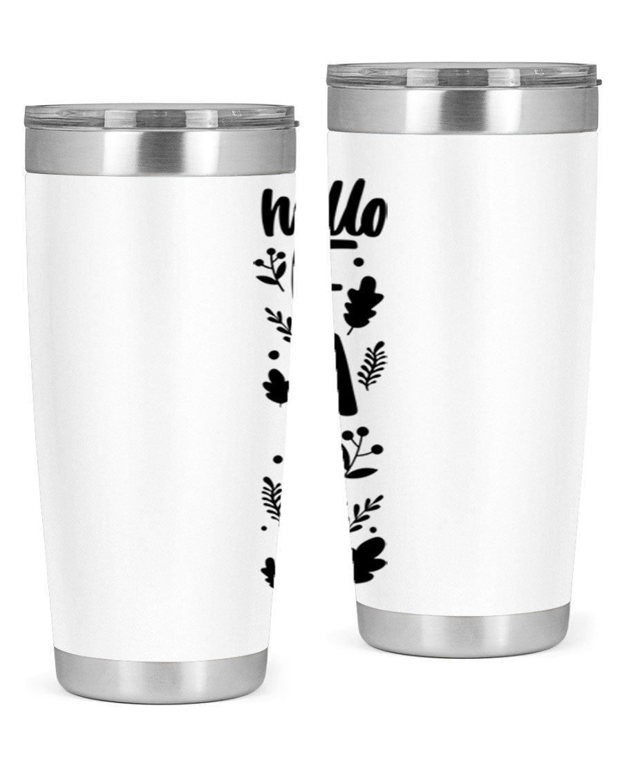 Hello Fall 495# 20oz tumbler featuring double wall vacuum stainless steel with copper lining, designed for hot and cold beverages.