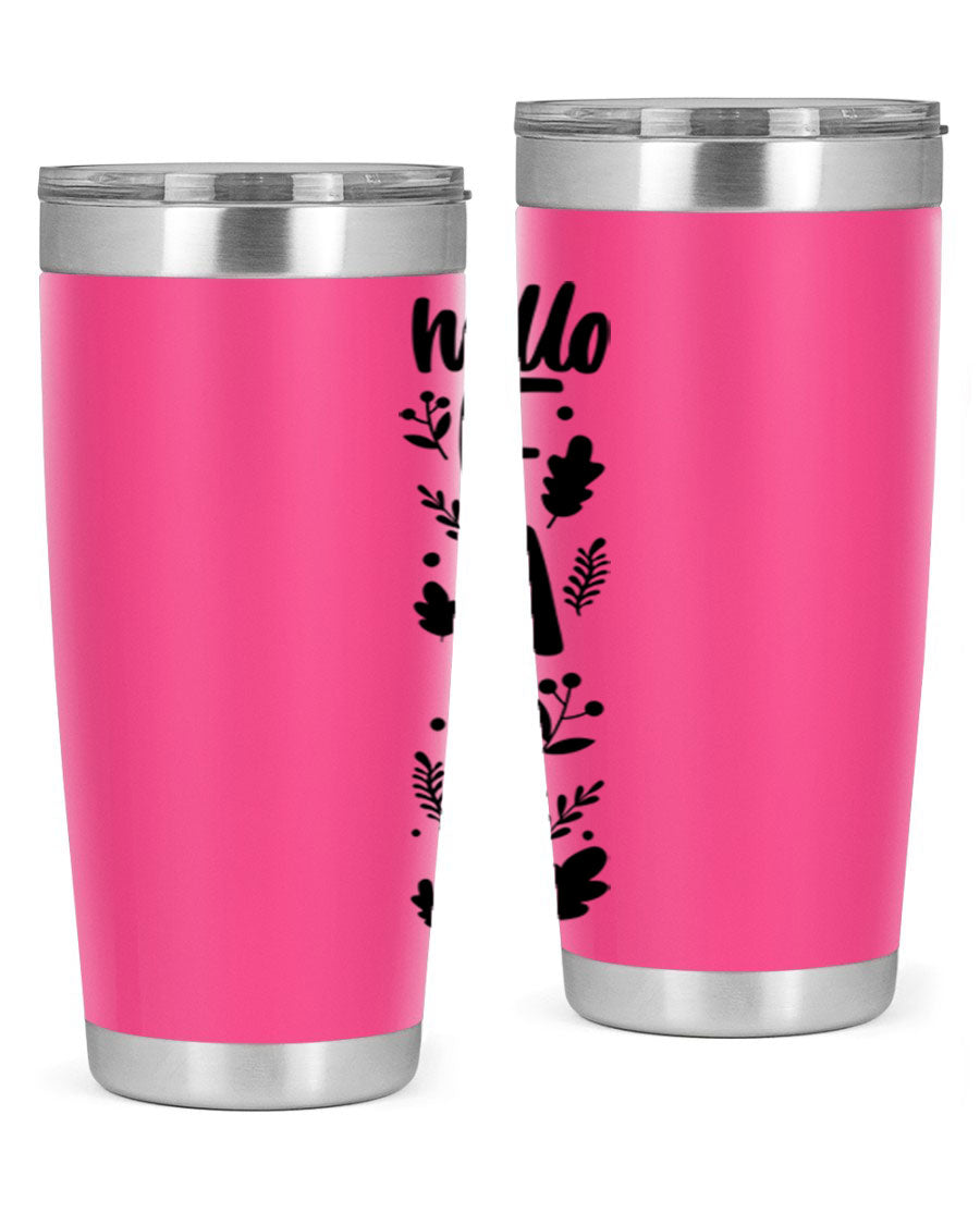 Hello Fall 495# 20oz tumbler featuring double wall vacuum stainless steel with copper lining, designed for hot and cold beverages.