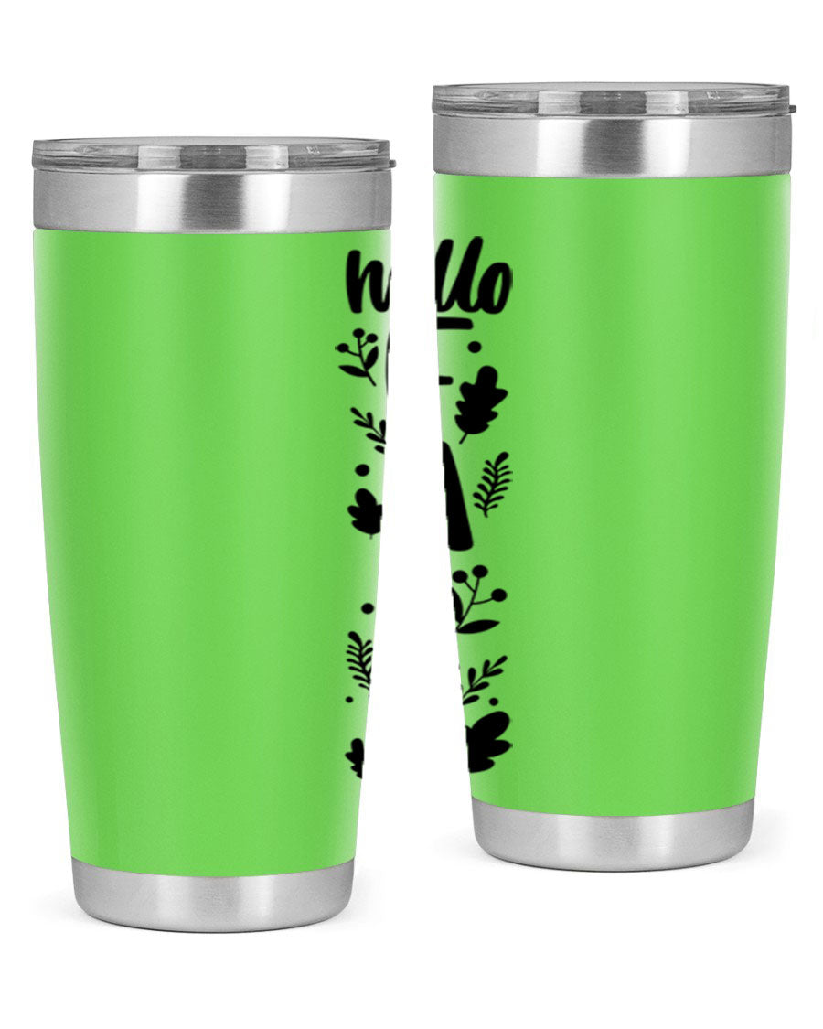 Hello Fall 495# 20oz tumbler featuring double wall vacuum stainless steel with copper lining, designed for hot and cold beverages.
