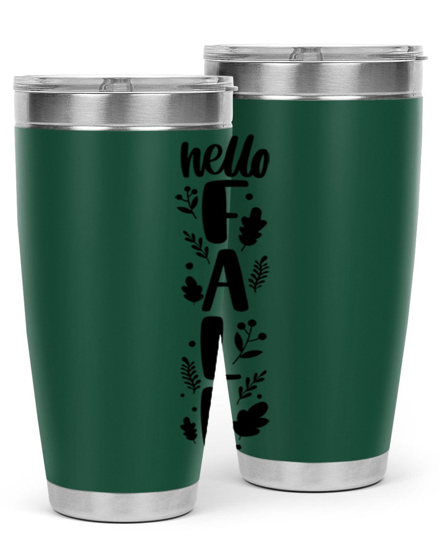 Hello Fall 495# 20oz tumbler featuring double wall vacuum stainless steel with copper lining, designed for hot and cold beverages.