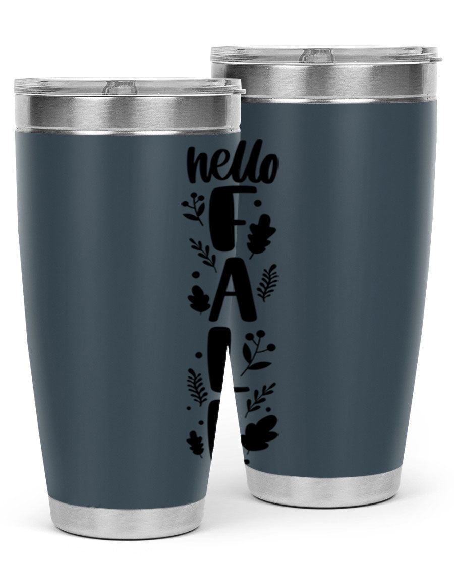 Hello Fall 495# 20oz tumbler featuring double wall vacuum stainless steel with copper lining, designed for hot and cold beverages.