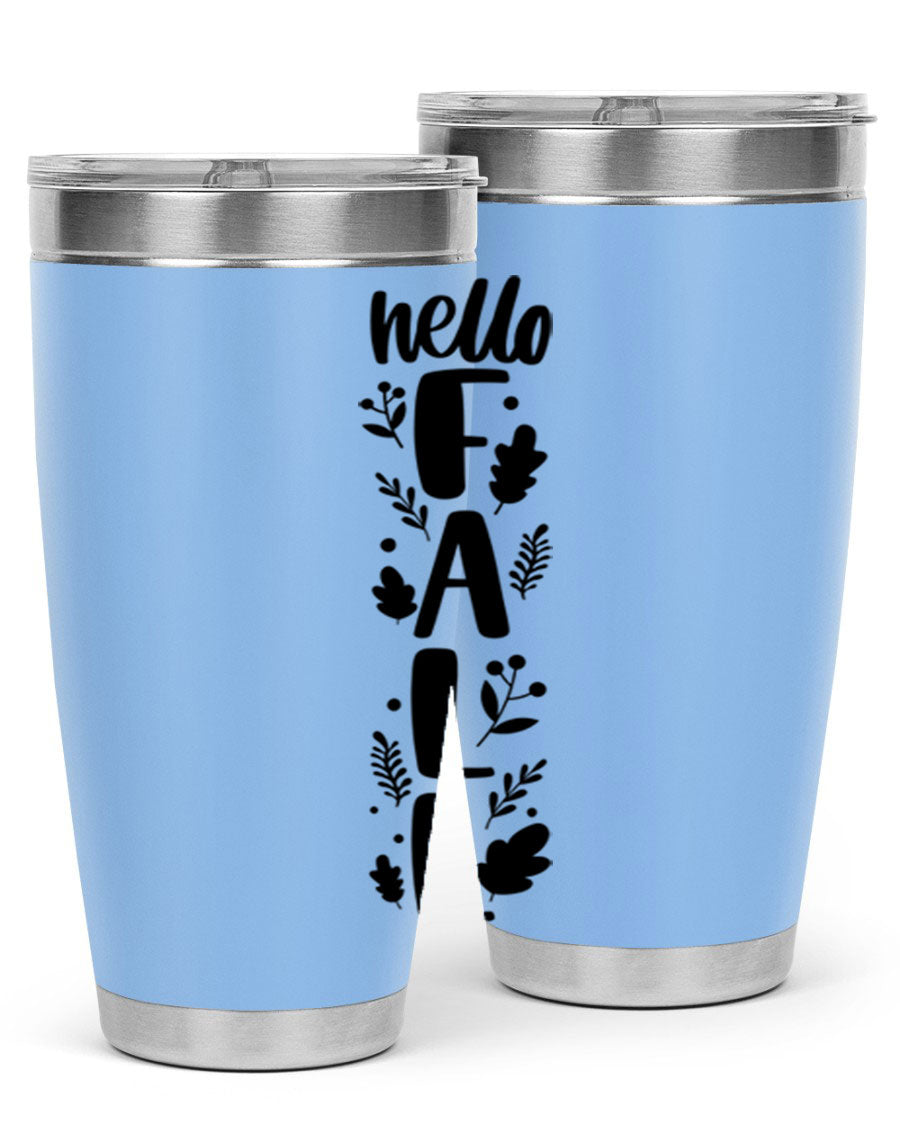 Hello Fall 495# 20oz tumbler featuring double wall vacuum stainless steel with copper lining, designed for hot and cold beverages.