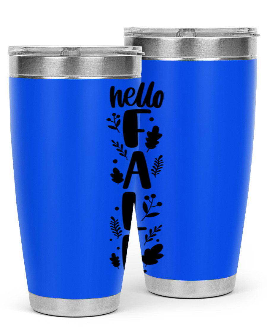 Hello Fall 495# 20oz tumbler featuring double wall vacuum stainless steel with copper lining, designed for hot and cold beverages.