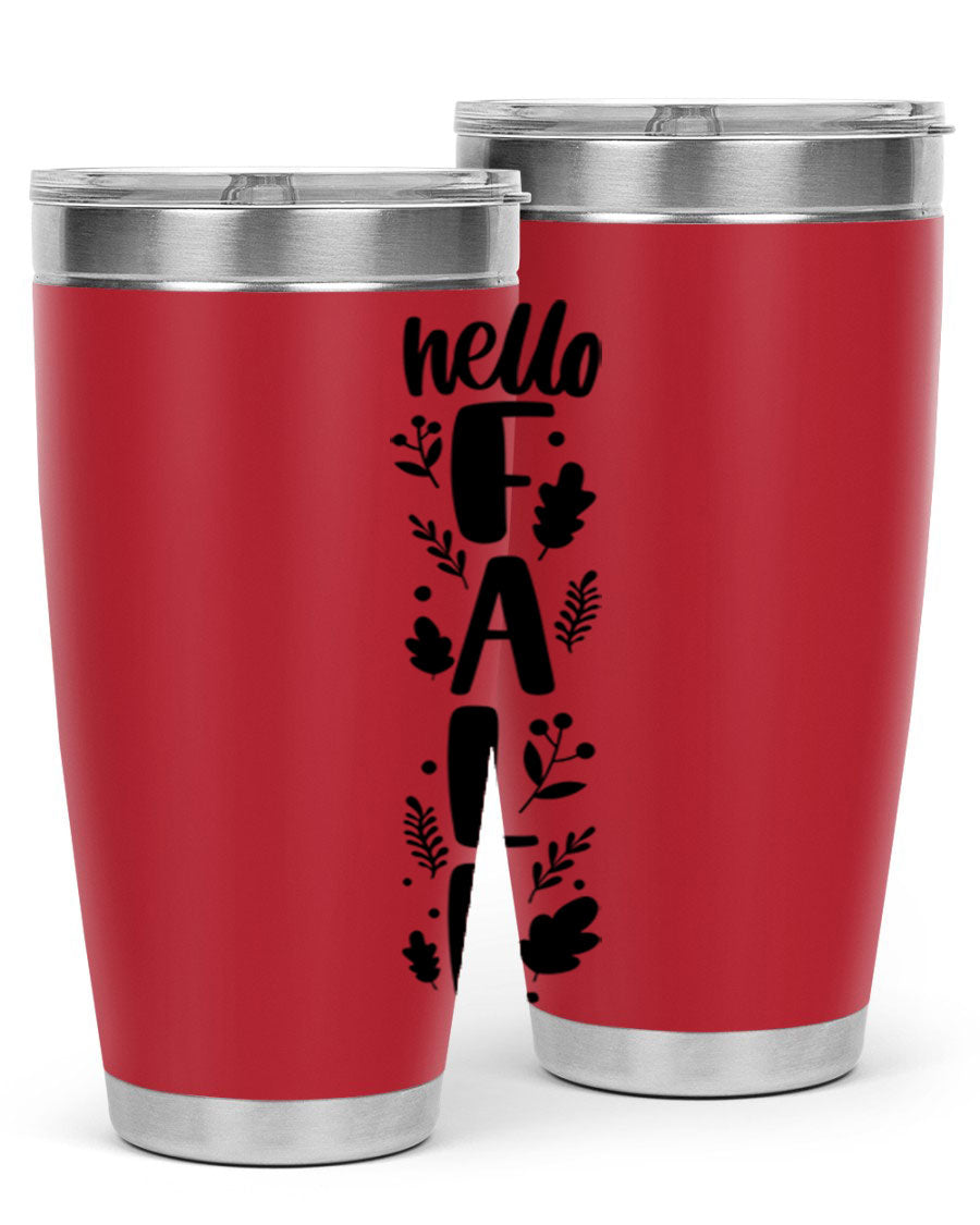 Hello Fall 495# 20oz tumbler featuring double wall vacuum stainless steel with copper lining, designed for hot and cold beverages.