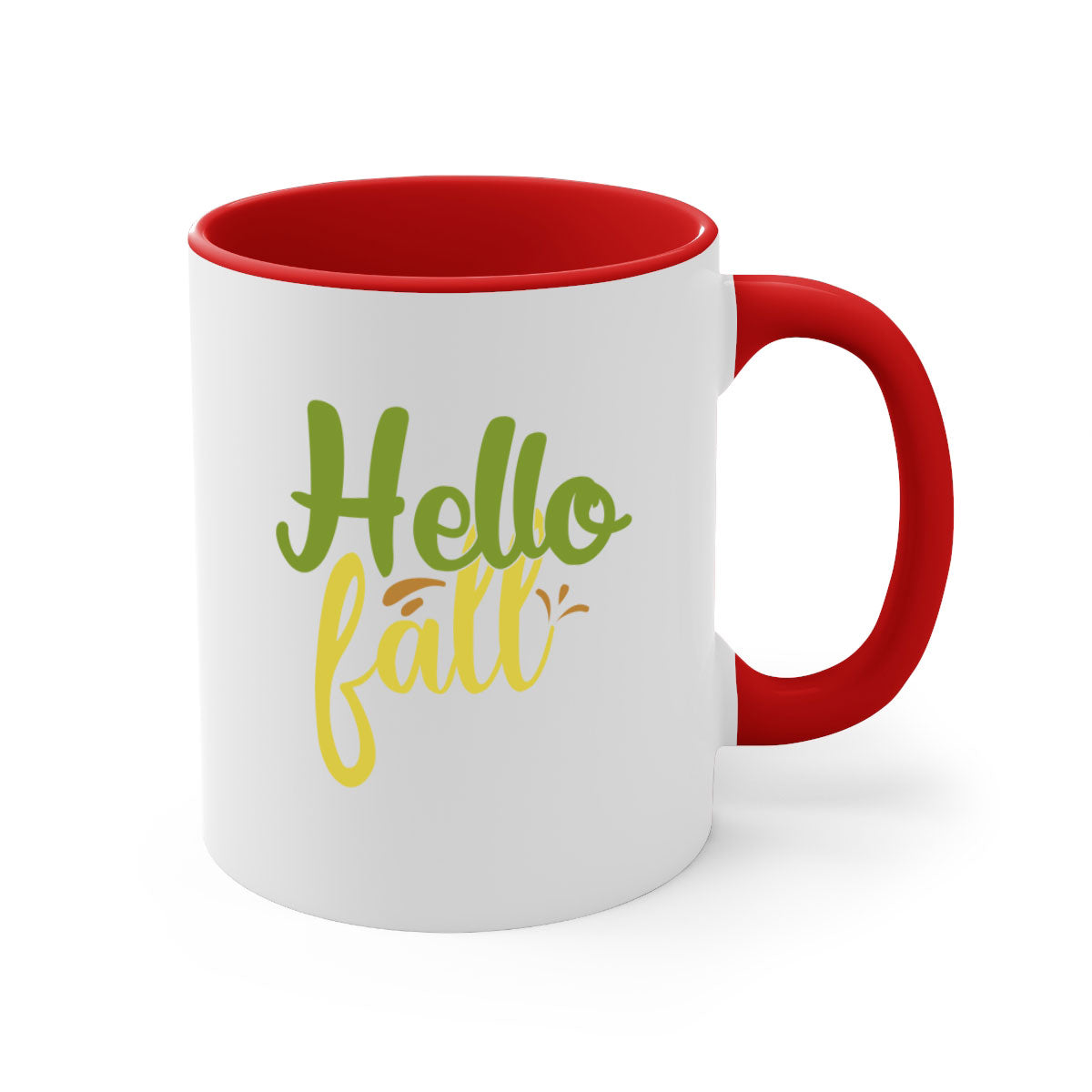 Hello Fall Mug featuring a two-tone design with a colored handle and glossy finish, available in multiple colors.