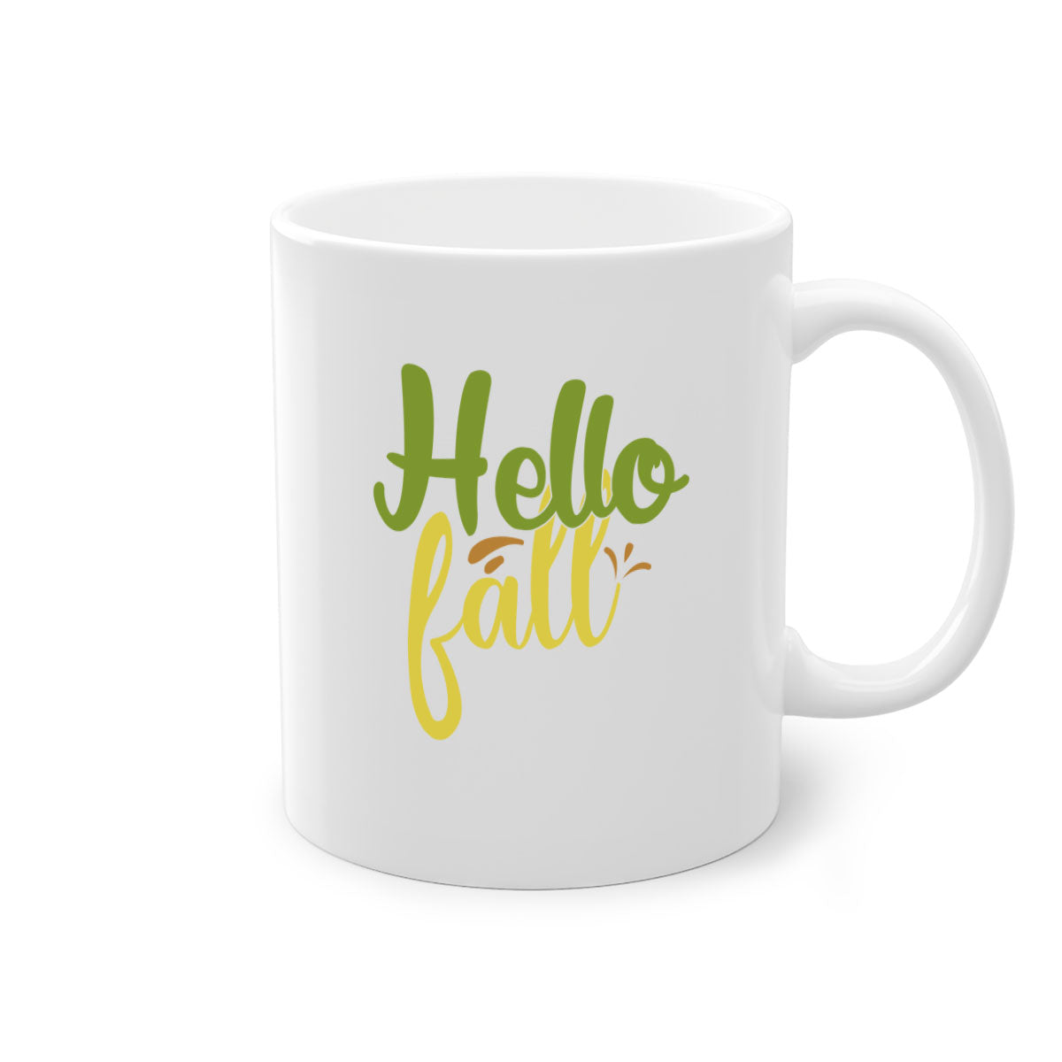 Hello Fall Mug featuring a two-tone design with a colored handle and glossy finish, available in multiple colors.