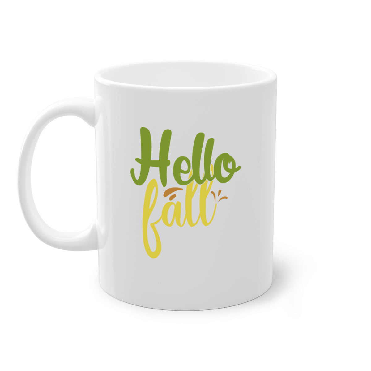 Hello Fall Mug featuring a two-tone design with a colored handle and glossy finish, available in multiple colors.