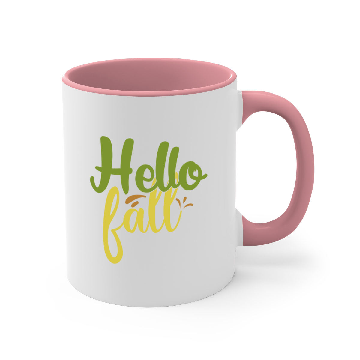 Hello Fall Mug featuring a two-tone design with a colored handle and glossy finish, available in multiple colors.